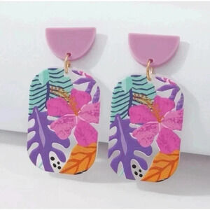 Tropical Print Bright Colorful Earrings